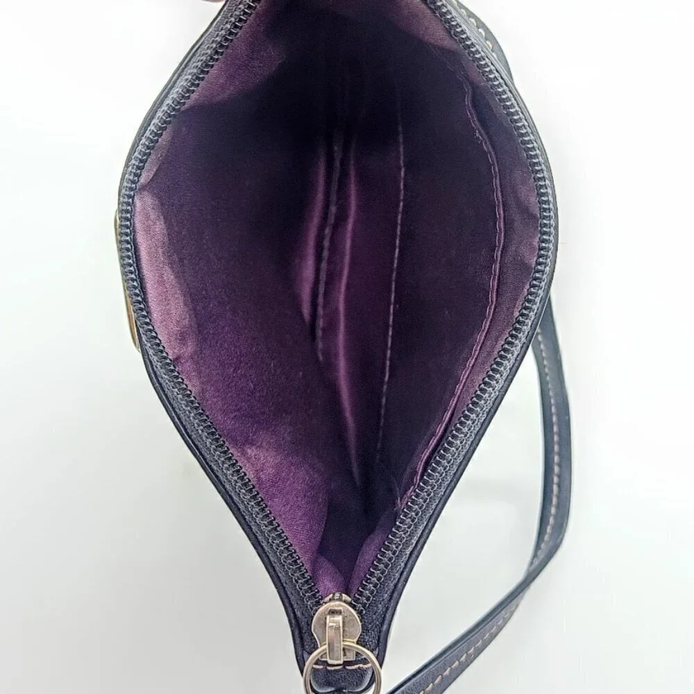 Vintage Coach Blue Black Pleated Leather Wristlet